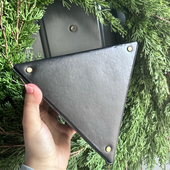 Yves Saint Laurent Black Triangle Clutch with Gold Logo - Picture 4 of 4